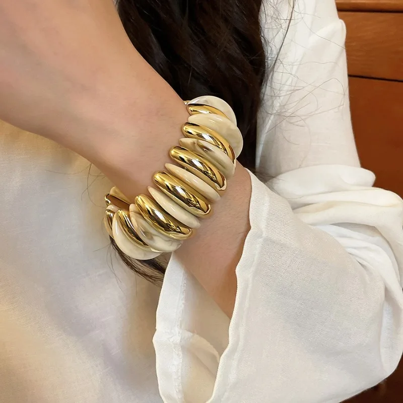 مينار لايت فاخر متعدد مزدوج اللون أكريليك مستدير هندسي لصق مطاطا أساور مكتنزة للنساء أساور بالجملة #5