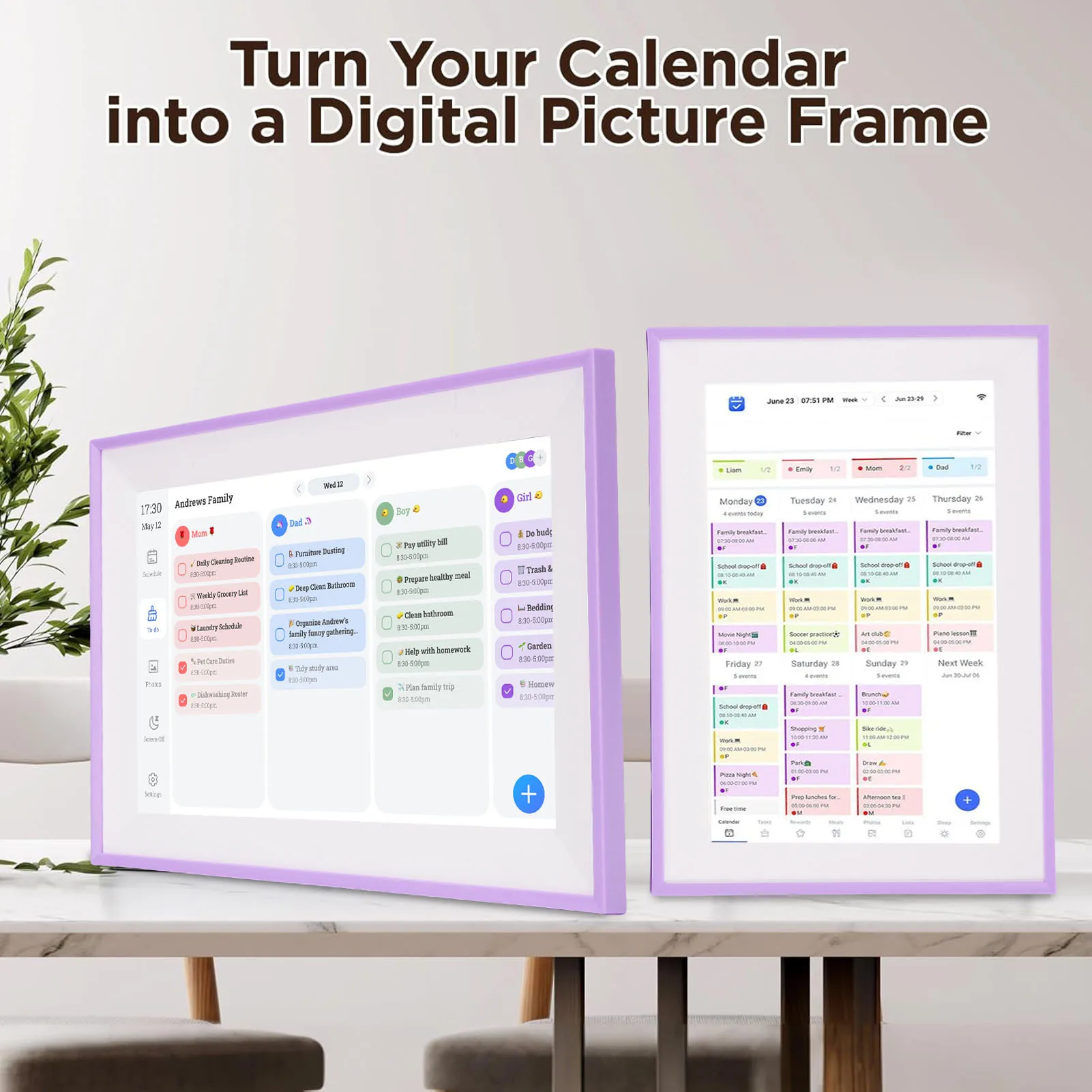 

【Hot New】10.1 Inch Smart Digital Calendar LCD Touch Screen Electronic Calendar Chore Chart for Home and Office Purplish for Kids