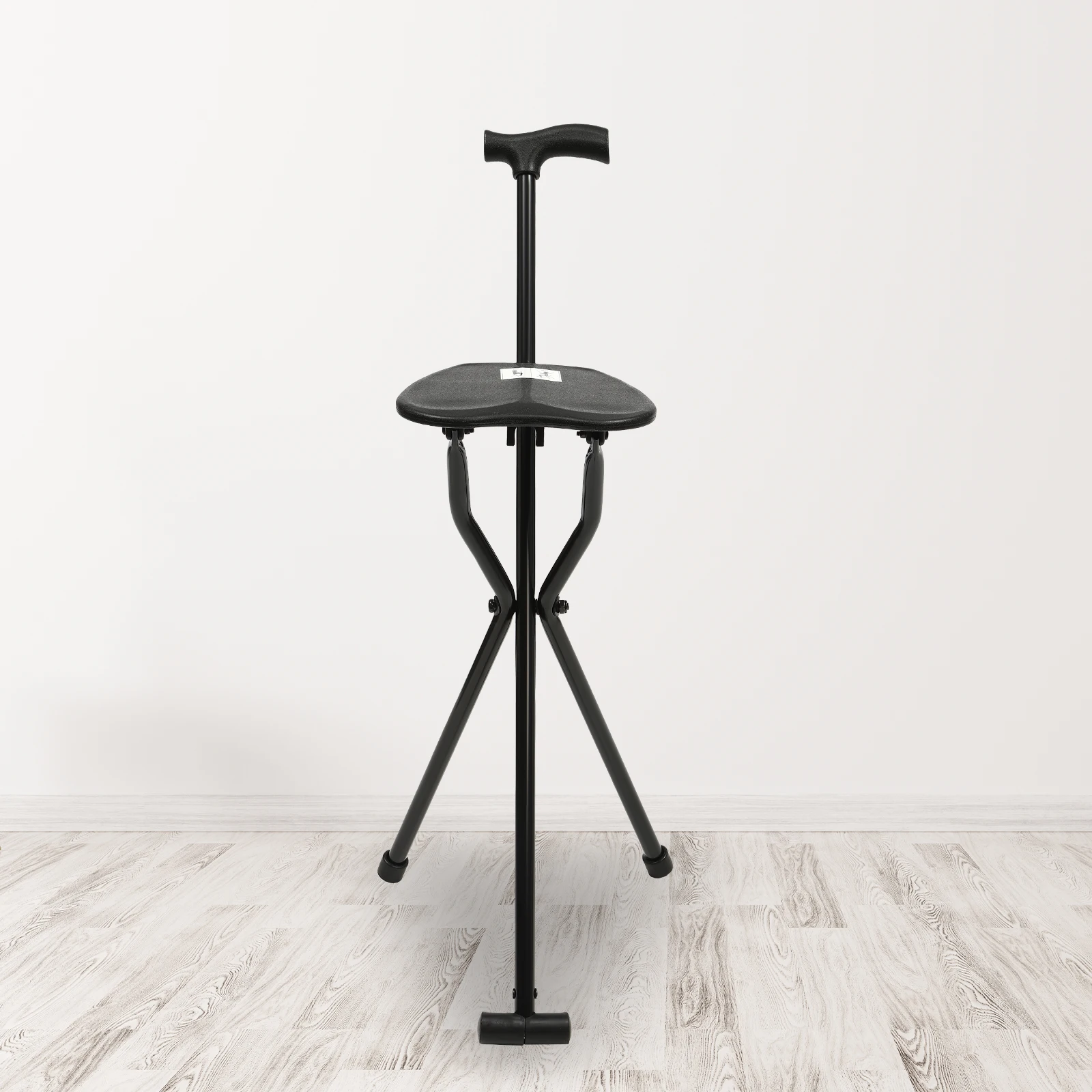 34” Tall Multi-functional Three-legged stool Chair, Folding Walking Cane with Seat, Cane Tripod Stool  Supports 220 Lbs, Lightweight Aluminum Frame