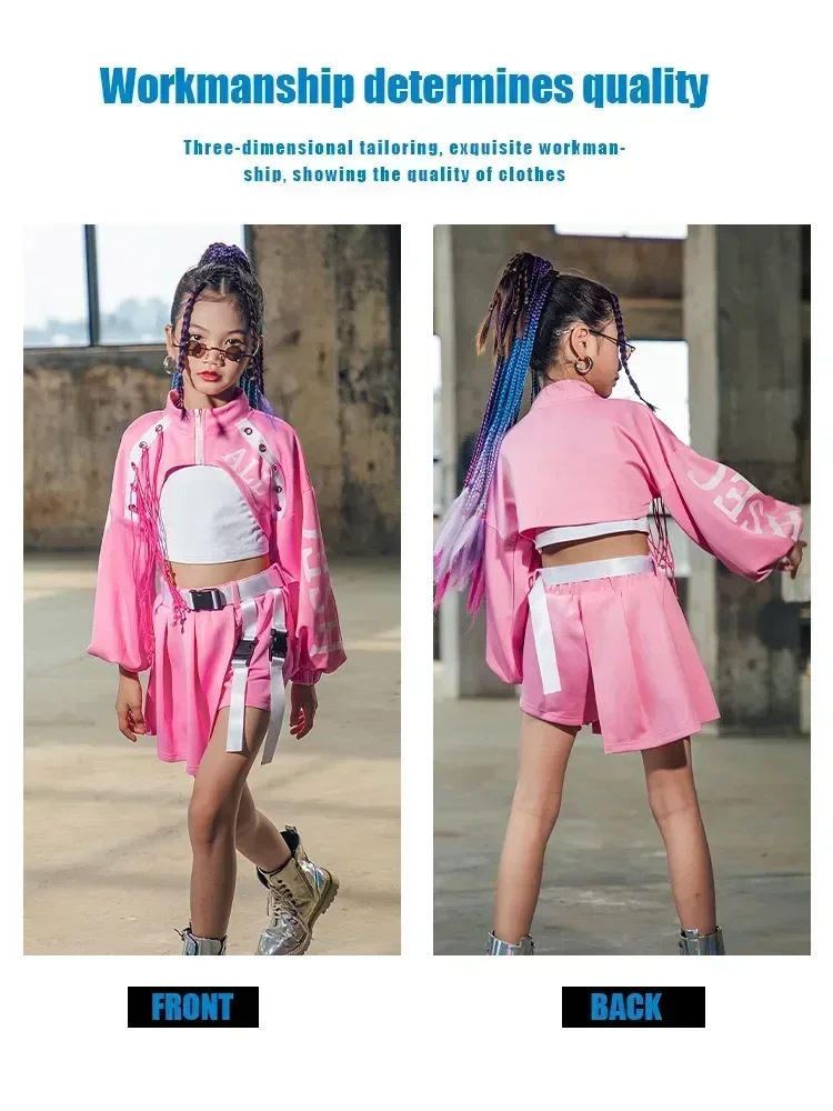 

Модный наряд для сценических девочек, костюм для джазовых танцев, детский модный костюм в стиле хип-хоп, крутая детская одежда для подиума