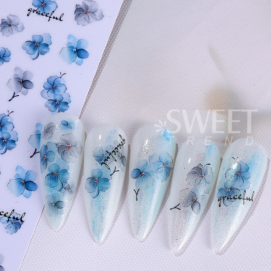 12 قطعة ثلاثية الأبعاد الهندسة زهرة ليف مسمار ملصقات الصيف الحبر تزهر الزهور ملصق مائي المنزلق لمسمار الفن لوازم مانيكير الديكور #6