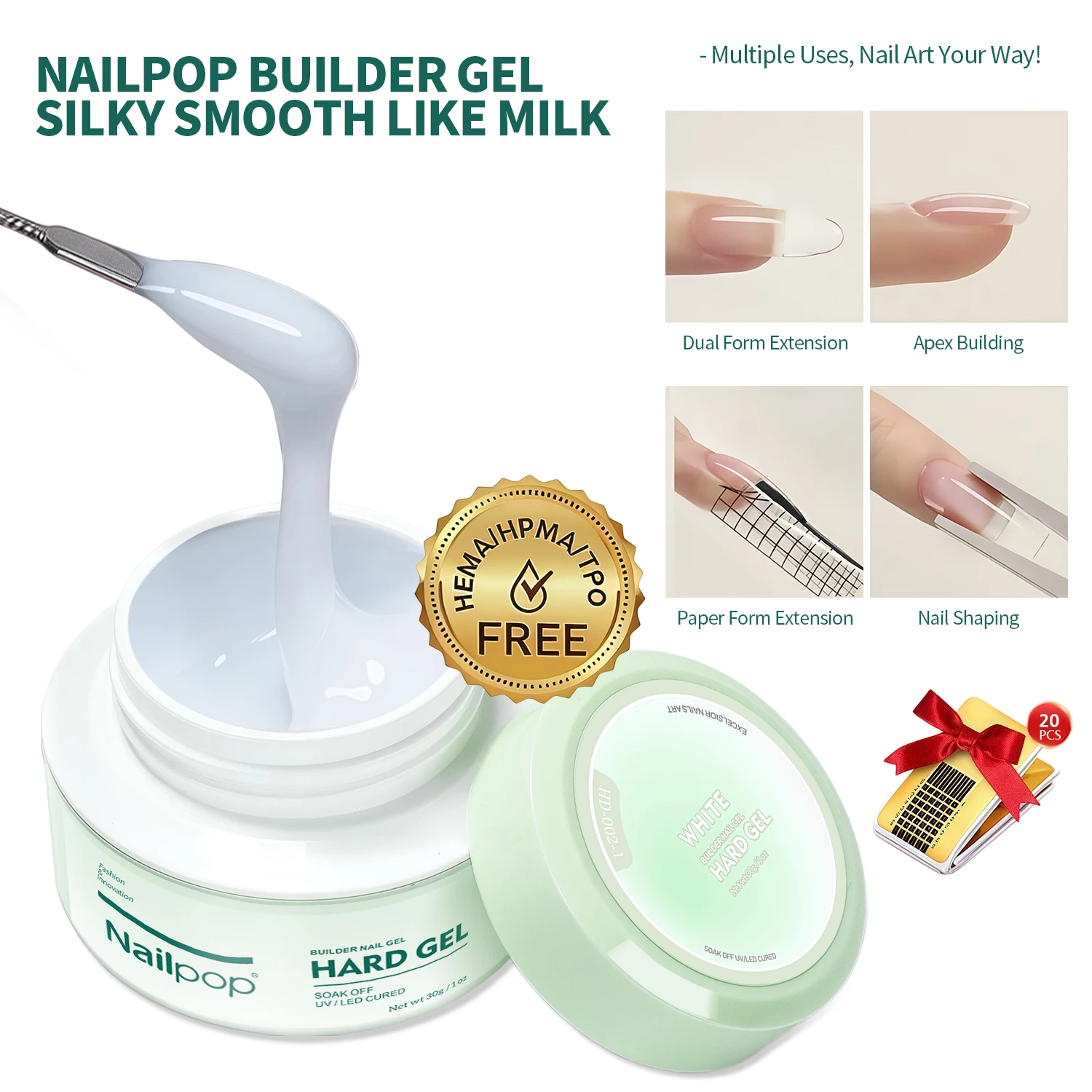 Nailpop 30g Builder Gel Milky Extension UV LED Cured Acrylic Nails Long Lasting Fast Building Gel DIY At Home Salon Manicure