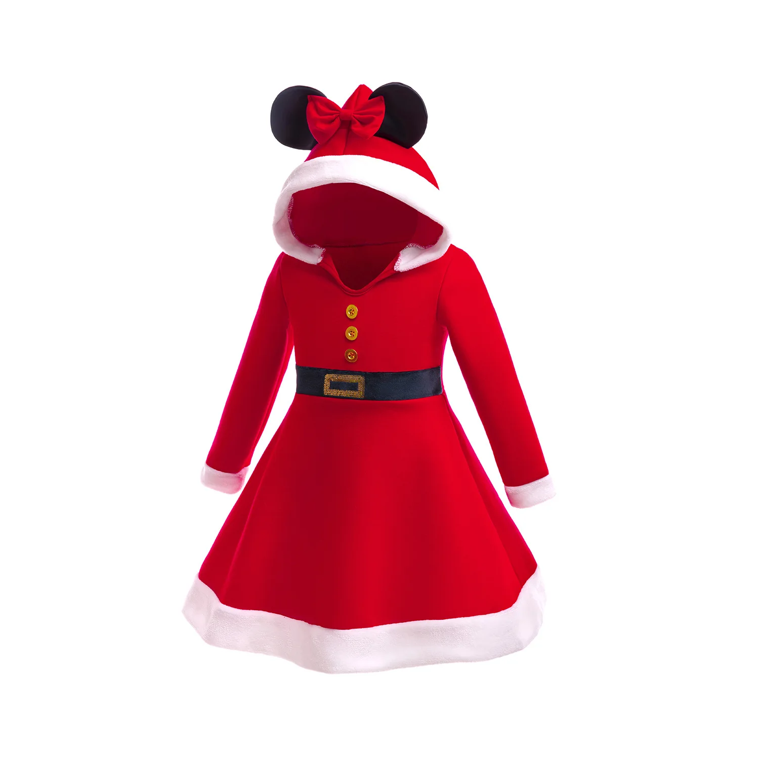 Menina natal cosplay traje vermelho papai noel traje de ano novo vermelho festivo manga comprida princesa quente engrossado vestido festa