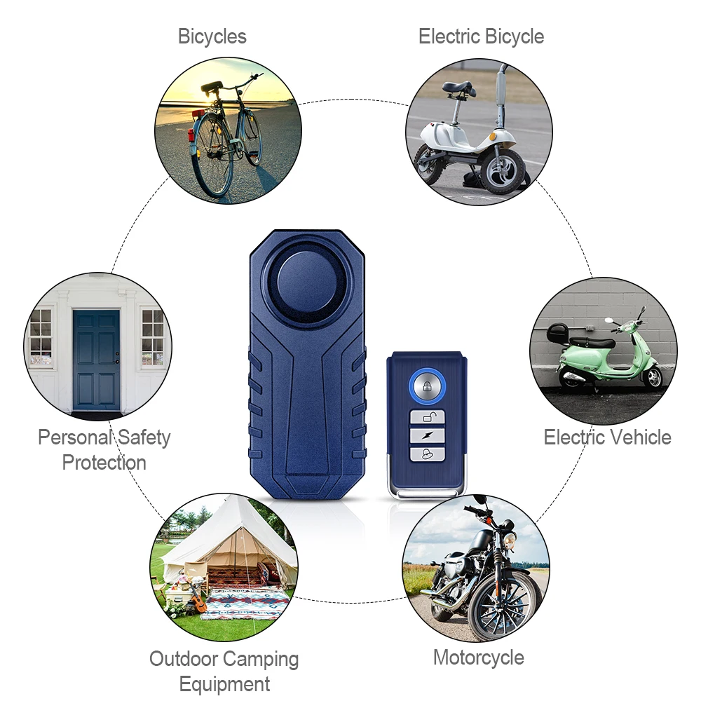 Wsdcam controle remoto alarme da motocicleta 113db à prova dwireless água sem fio bicicleta alarme de proteção segurança anti roubo carro elétrico