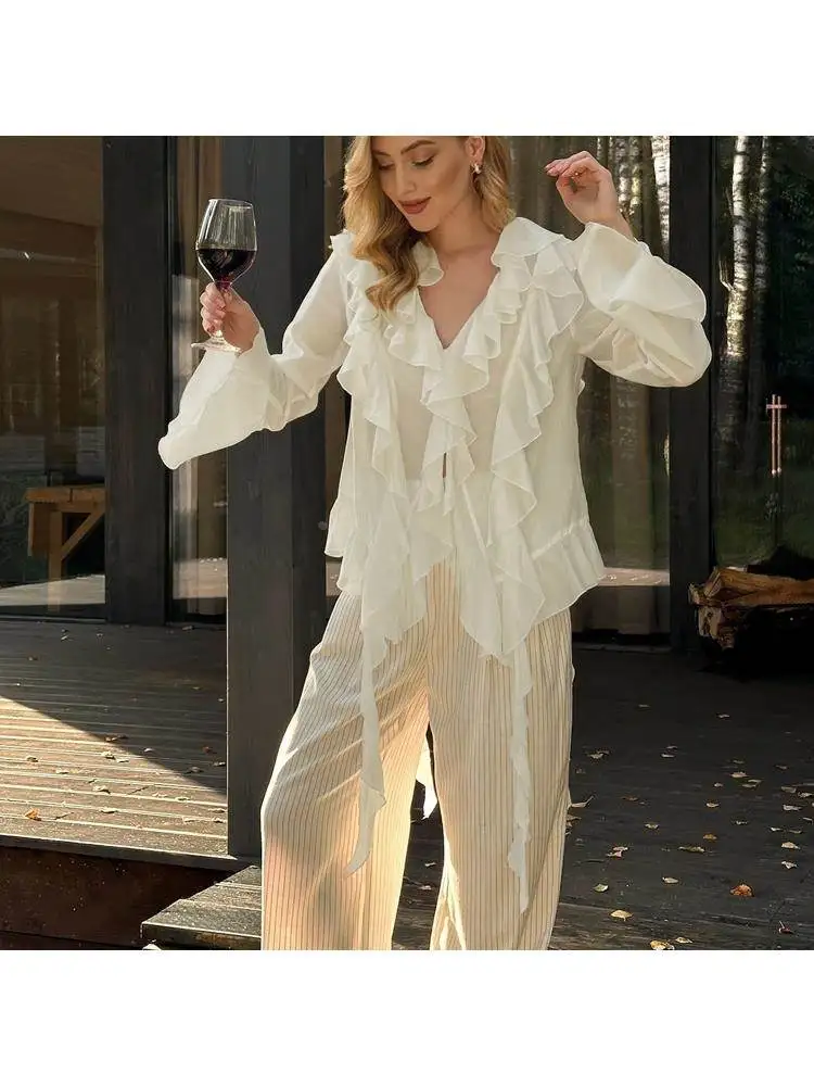 

Faion Women's Long Sve irt Summer Sun Protection Lace Trimmed Chinese Sle Top Ele Casual Wear for Ladies