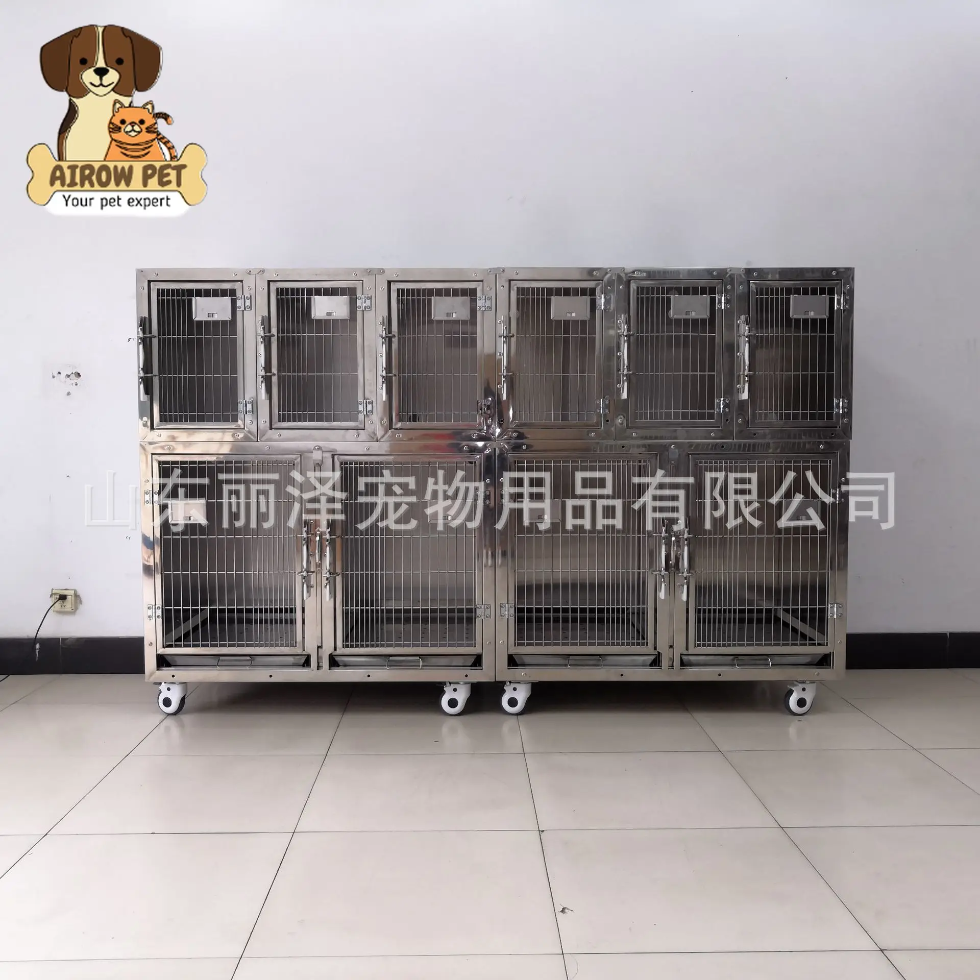 AIROW PET Pet Cage 304 Stainless Steel Material Two-layer 5/10 Door Combination Dog Cat Foster Mother