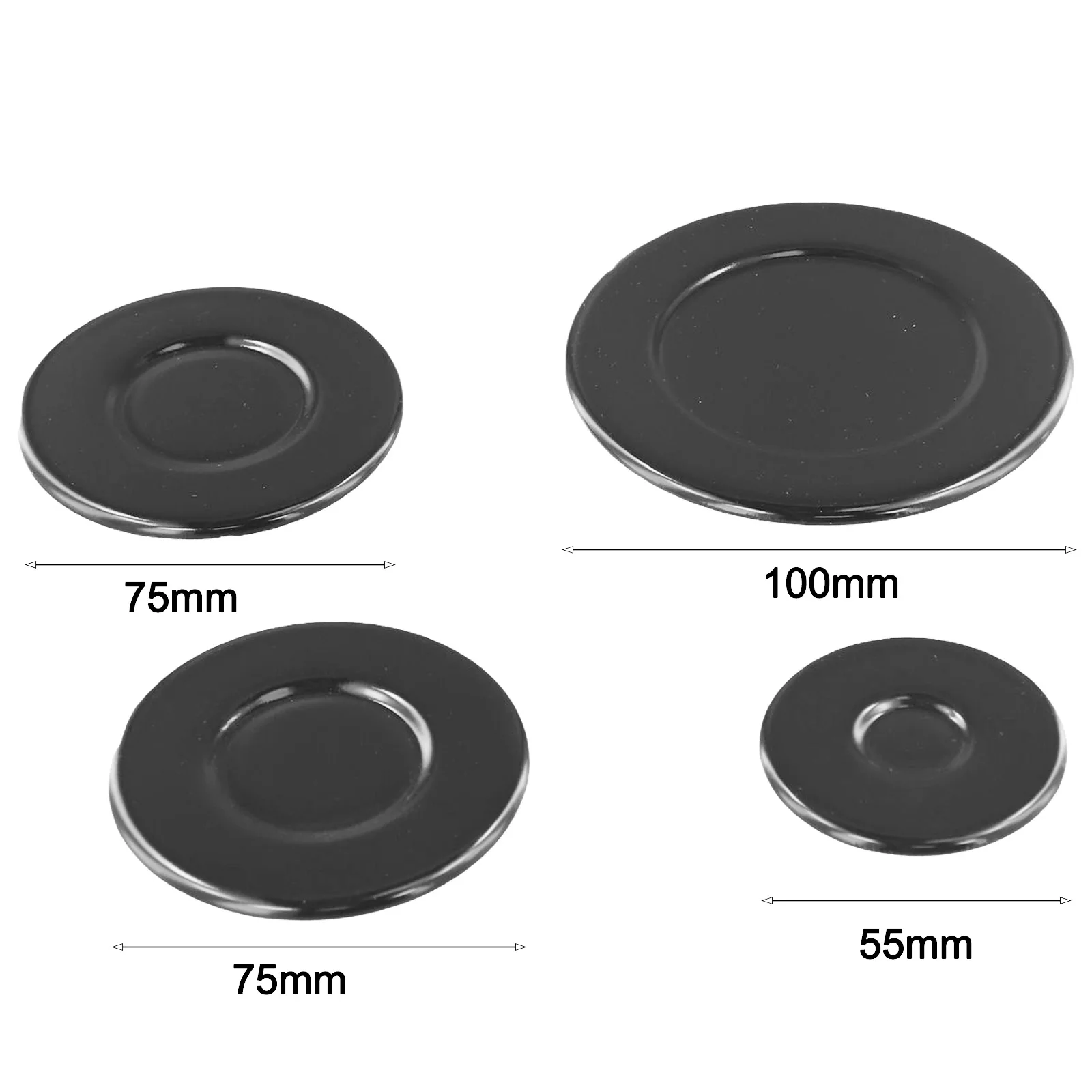 Set Of 4 Gas Cooker Hob Burner For SABAF Models Featuring 55mm 75mm 100mm Diameters In Black