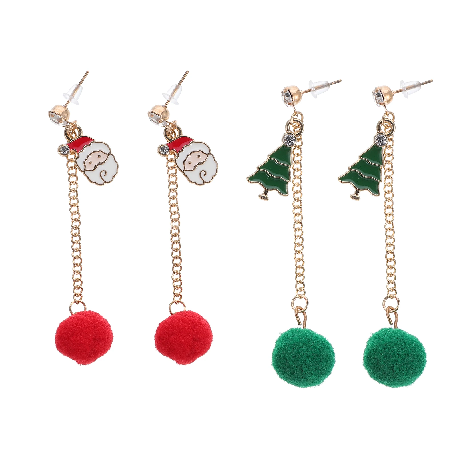 

2Pairs Christmas Tree Earrings Xmas Tassel Drop Santa Earrings for Women Holiday Engagement Gift Xmas Ear Jewelry