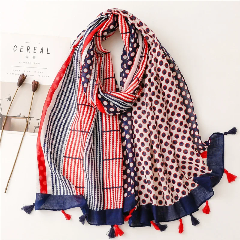 2022-fashion-polka-print-tassel-scarf-shawls-soft-head-dot-spot-pattern-tassel-wrap-hijab-scarves-free-shipping
