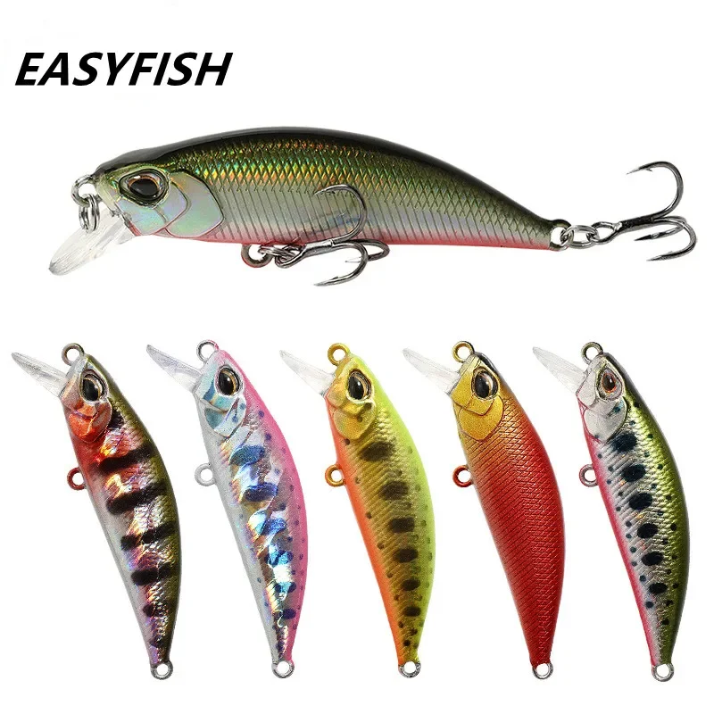 Señuelo de pesca de pececillos, cebo duro de plástico Artificial, Wobbler Crankbait, aparejos de lubina de Pesca de Mar de invierno, ojos 3D, 50mm,