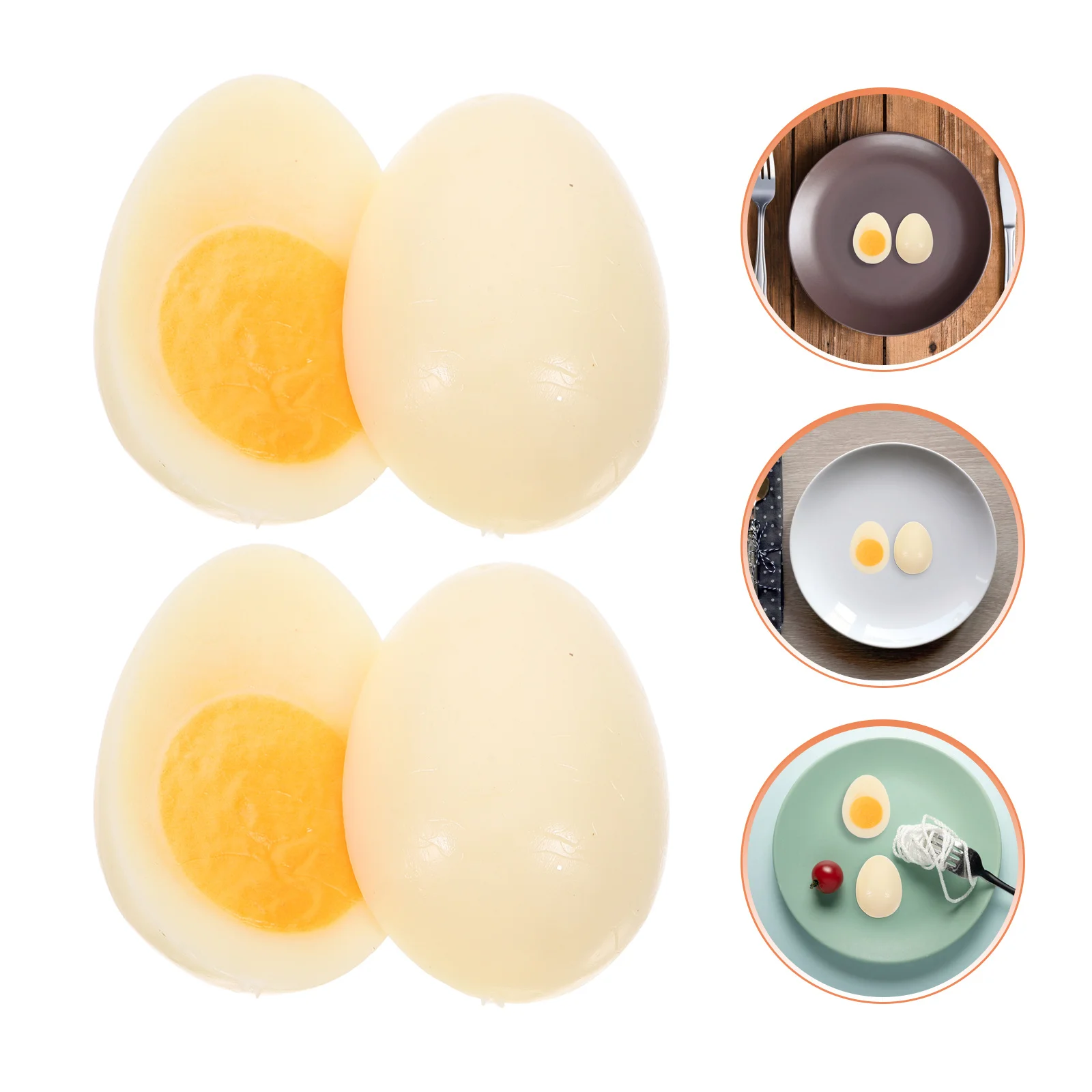 

4Pcs Artificial Boiled Egg Props PVC Realistic Fake Food Models Photography Props Kitchen Decoration Food Models