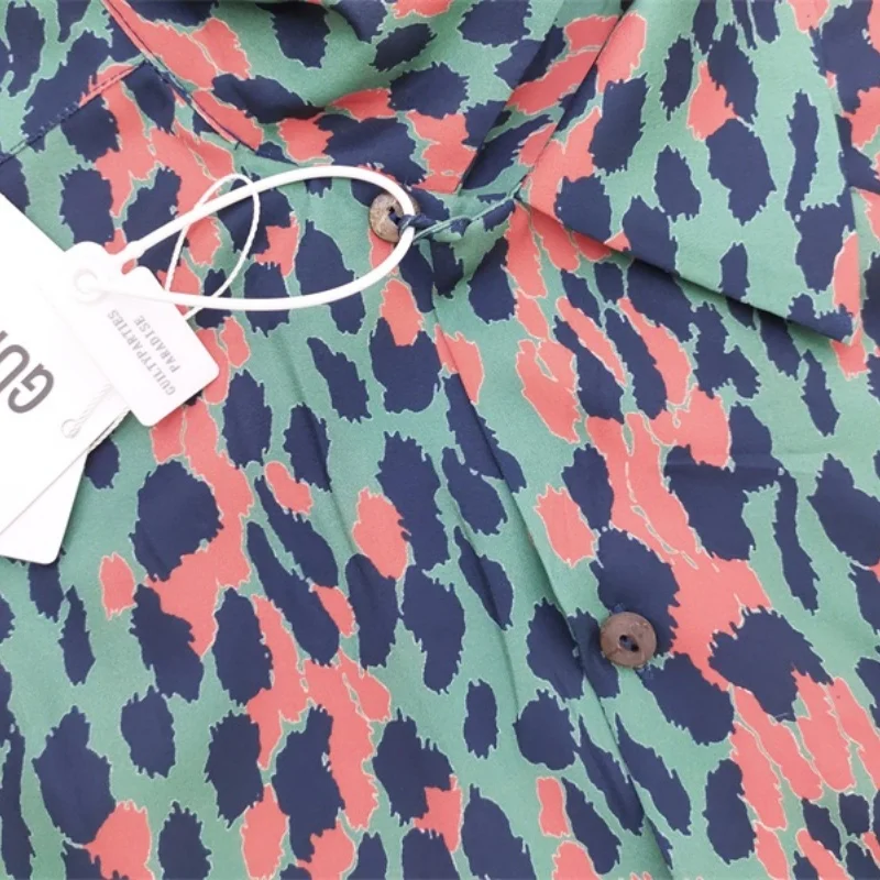 Street Japanese Harajuku Leopard Retro Cuban collar WACKO MARIA Autumn Winter Mens Womens Hawaii Long Sleeve Shirt