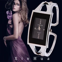 Frauen Armband Uhr Xinhua Quarz Armbanduhr Kristall Mode Silber Lässig Drop Schiff Edelstahl Uhren Mujer Armreif Uhr