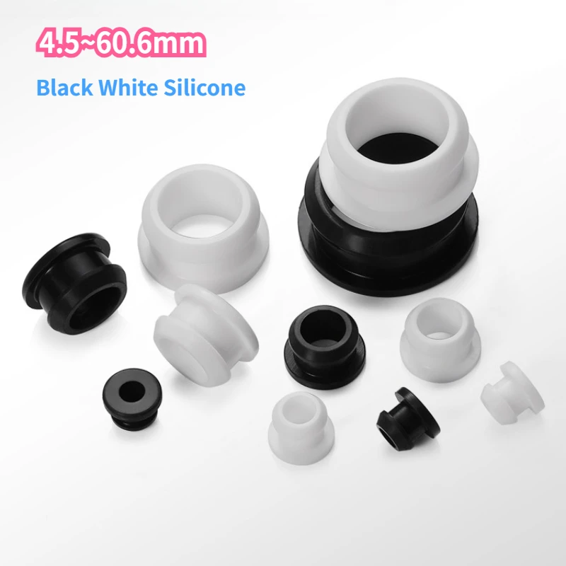 Black White Silicone Rubber Snap-on Grommet 4.5~60.6mm Hollow Hole Plug Coil Cable Wiring Protect Bushings O-ring Seal Gasket