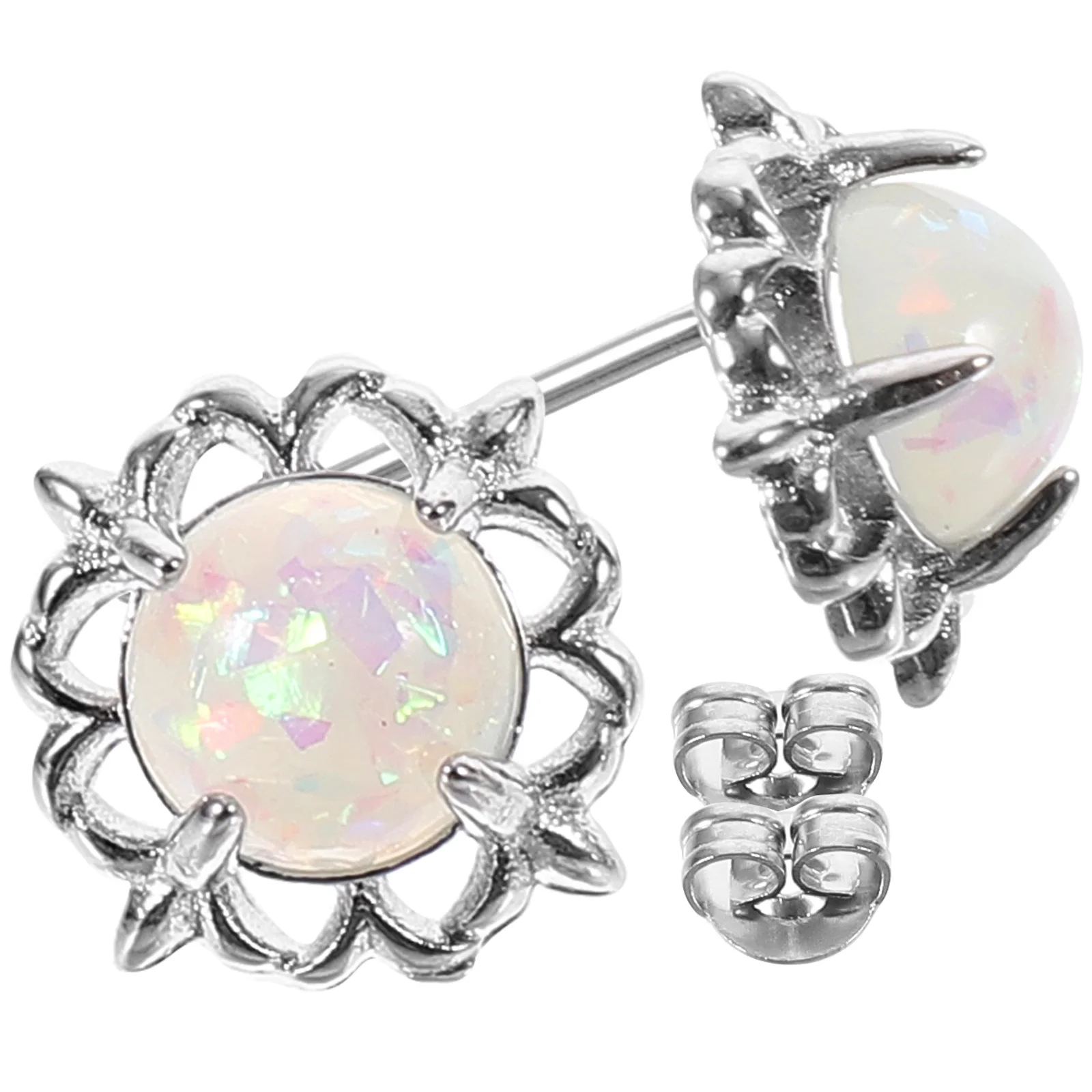 

1Pair Opal Earrings Studs Round Copper Four-Claw Design Classic Gemstone Jewelry for Women Stylish Ear Decor Gemstone Earrings