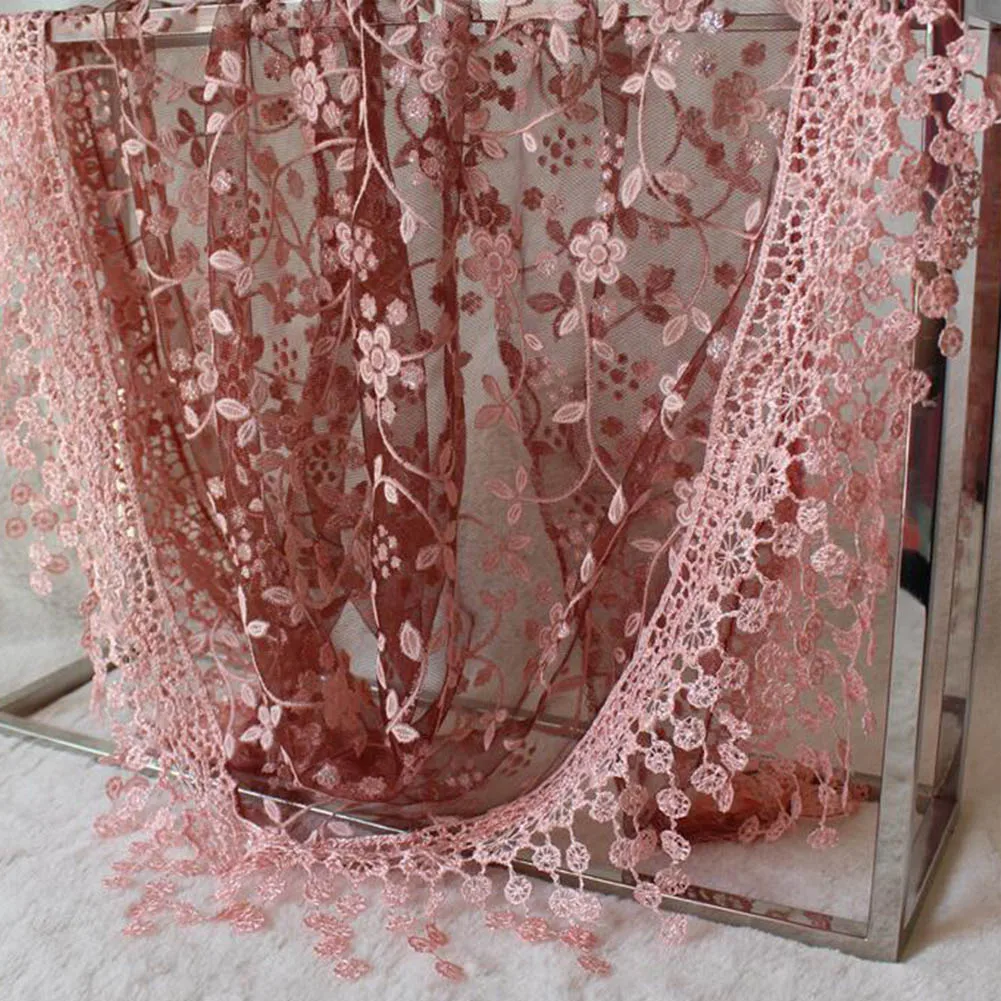 Hollow Mesh Lace Scarf Women Designer Tassel Floral Scarves Elegant Ladies Shawl Wraps Fashion Female Spring Summer Headband