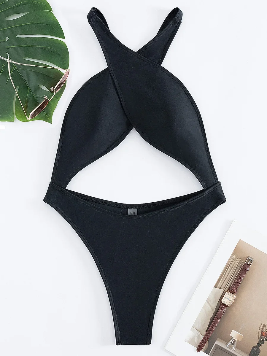 Sexy criss cross sem costas alta corte feminino maiô de uma peça feminino tanga monokini banhista natação beachwear