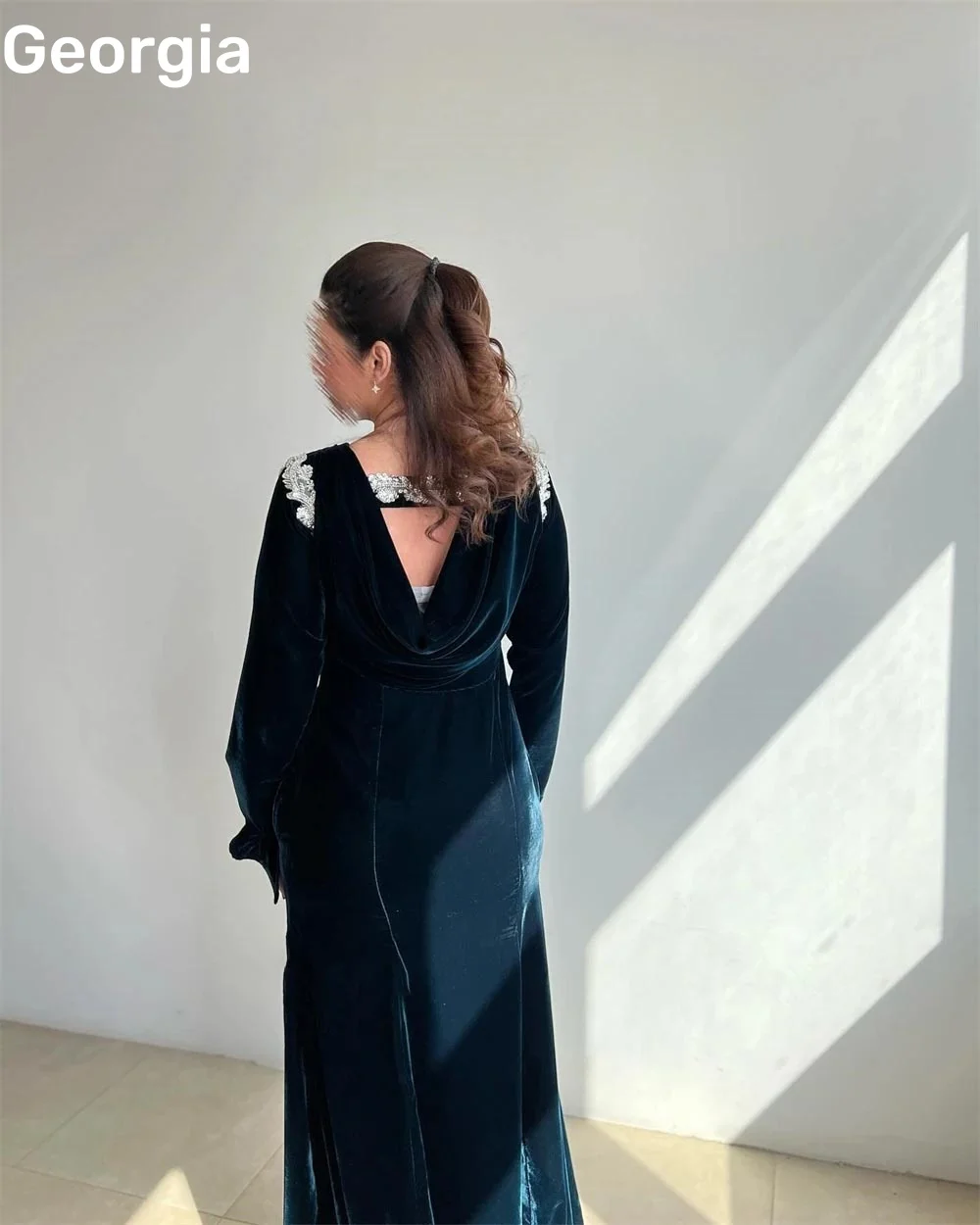 Evening Dresses A-Line Scoop Neckline Ruffle Floor-Length Dress Women Elegant Luxury Zipper Up Long Sleeves Birthday Dresses Lux