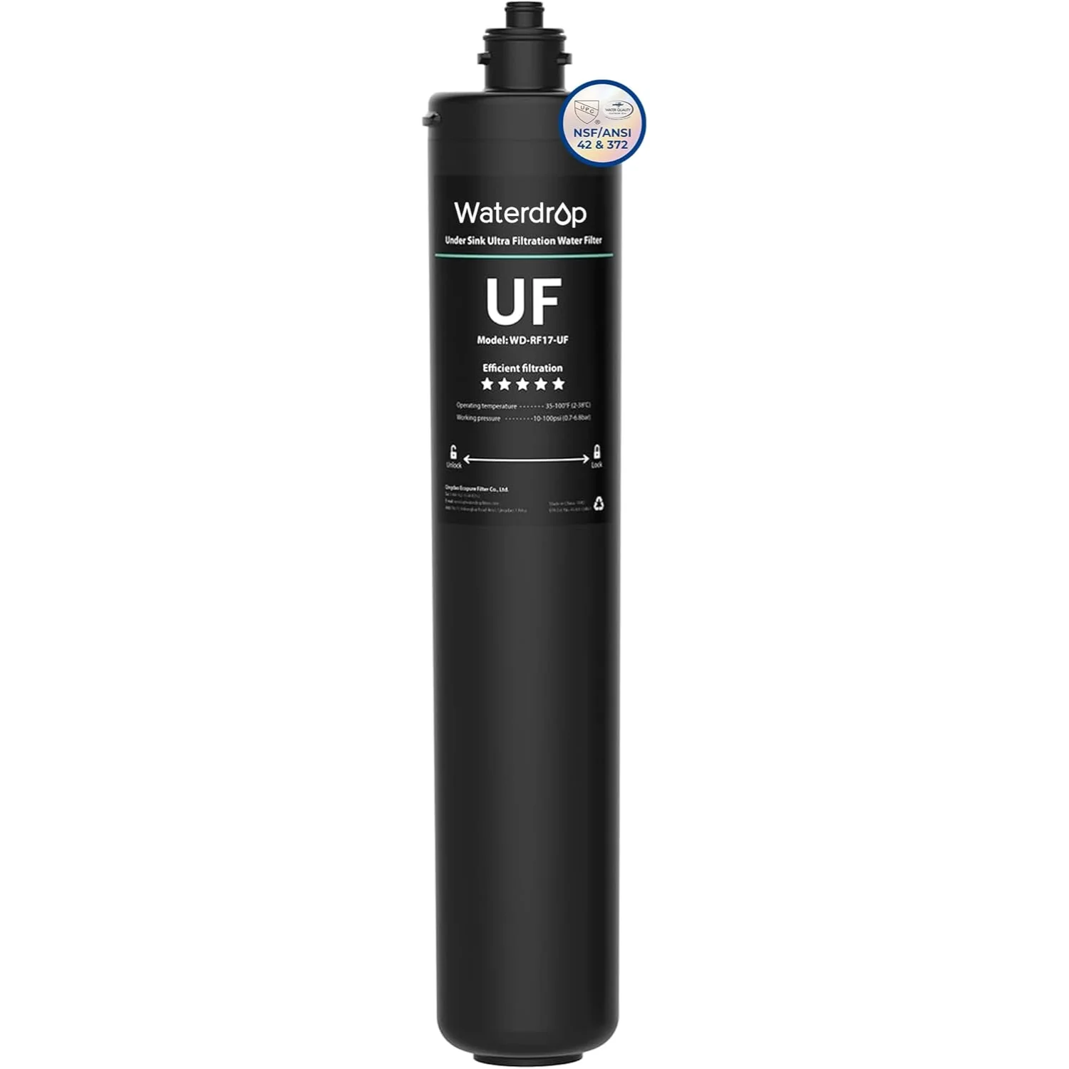 Waterdrop RF17-UF 0.01 Micron Water Filter, 24K Gallons High Capacity, Reduces Lead, Chlorine, Bad Taste & Odor
