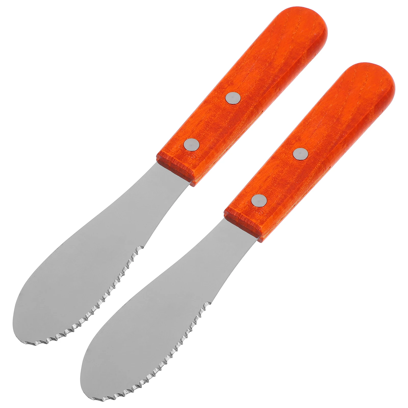 

2 Pcs Stainless Steel Butter Knife Spatula Wooden Handle Cream Cheese Spreading Cake Decorating Baking Pastry Tool