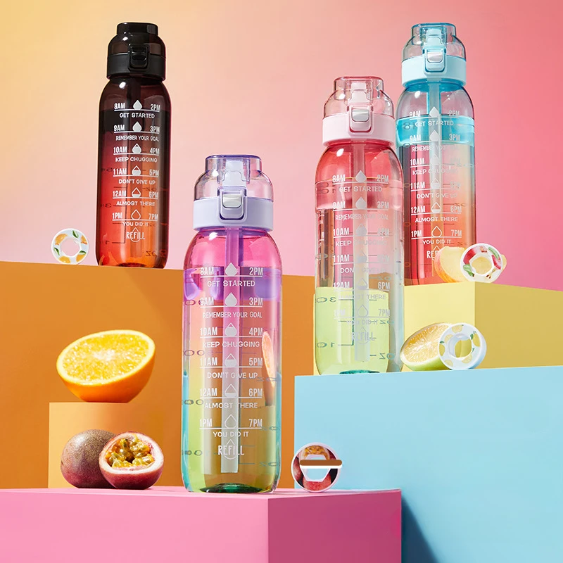 

Summer Sports Gym Hydracy Water Bottle BPA Free with Time Marker Drinking with Fruit Scent Air Pods For School Travel