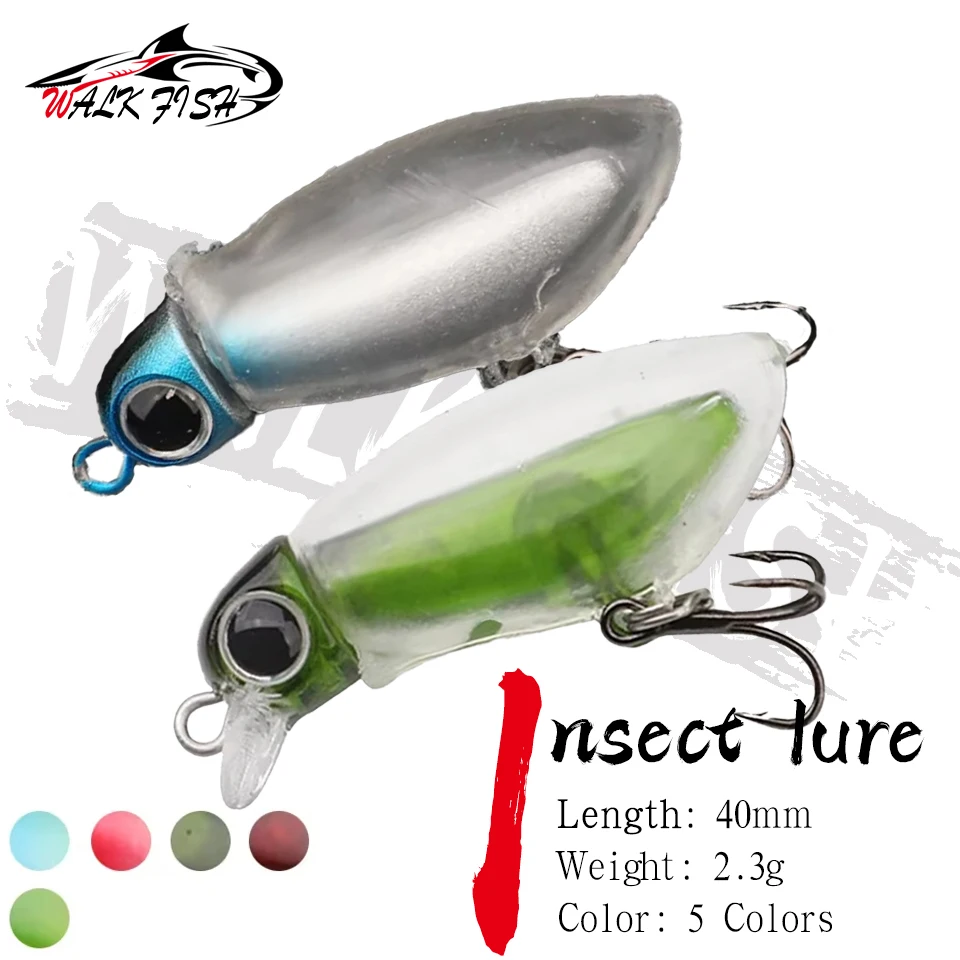 WALK FISH 40 mm/2,3 g Minnow-Insektenköder, weicher Kunststoff, Insektenstiftschale, umgedrehter Mund, rotschwanziger Militärfisch, künstlicher Köder