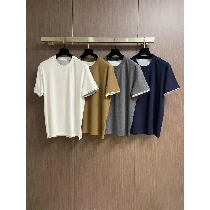 

Футболка BC Italian 26ss из нового дышащего хлопка, двухцветная, в стиле Old Money, с круглым вырезом и коротким рукавом