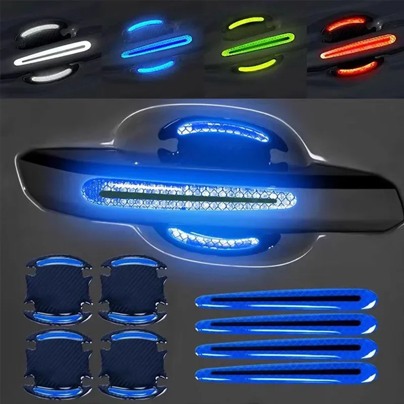 New Universal 3D Carbon Fiber Car Door Handle Luminous Sticker Anti-Scratch Sticker Car Safety Reflective Strip