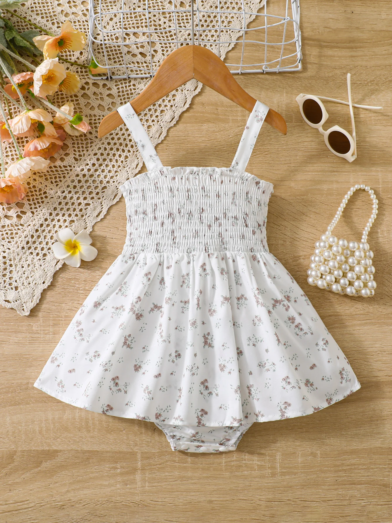 Girls Casual Floral Triangle Bib Dress with Safety Pants Baby Girl Clothing Set
