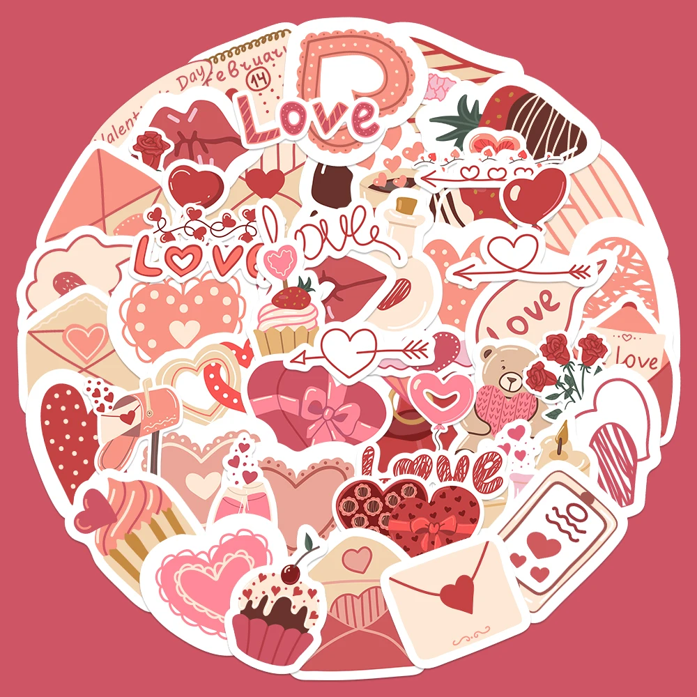 58PCS Rosa Valentinstag Cartoon Aufkleber Liebe Erdbeere Schokolade Rose Liebe Brief Wasserdichte Dekoration Telefon Fall Tasse Aufkleber
