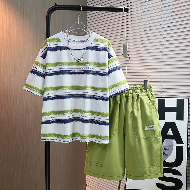 

Boys Clothes Suit Summer Short Sleeve Set 2024 New Children Striped Short T Pants Two-piece Fashion Casual Clothes 2-piece Set