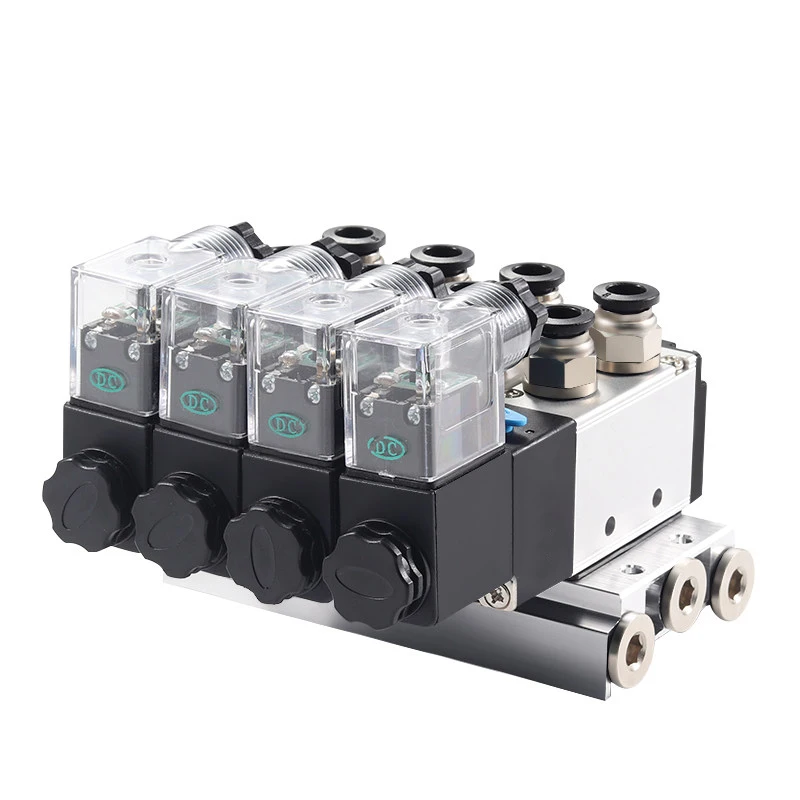 4V210-08 Pneumatic Electric Solenoid Valve AC110V/220V DC12V/24V Coil Volt Block With Muffler Fitting Base Manifold