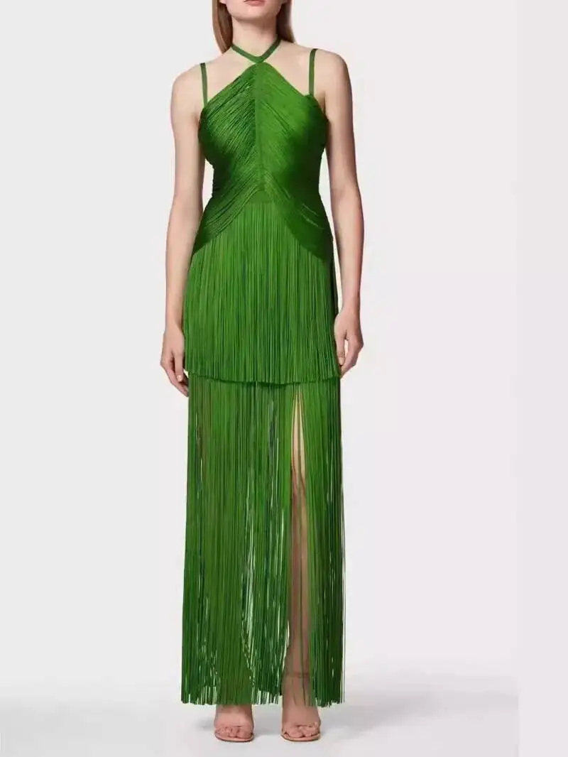 

Женское сексуальное платье-бандаж с открытой спиной, зеленое, с бахромой, облегающее, элегантное, для вечеринок, клубов, роскошное, для дня рождения ﻿ OZ8S