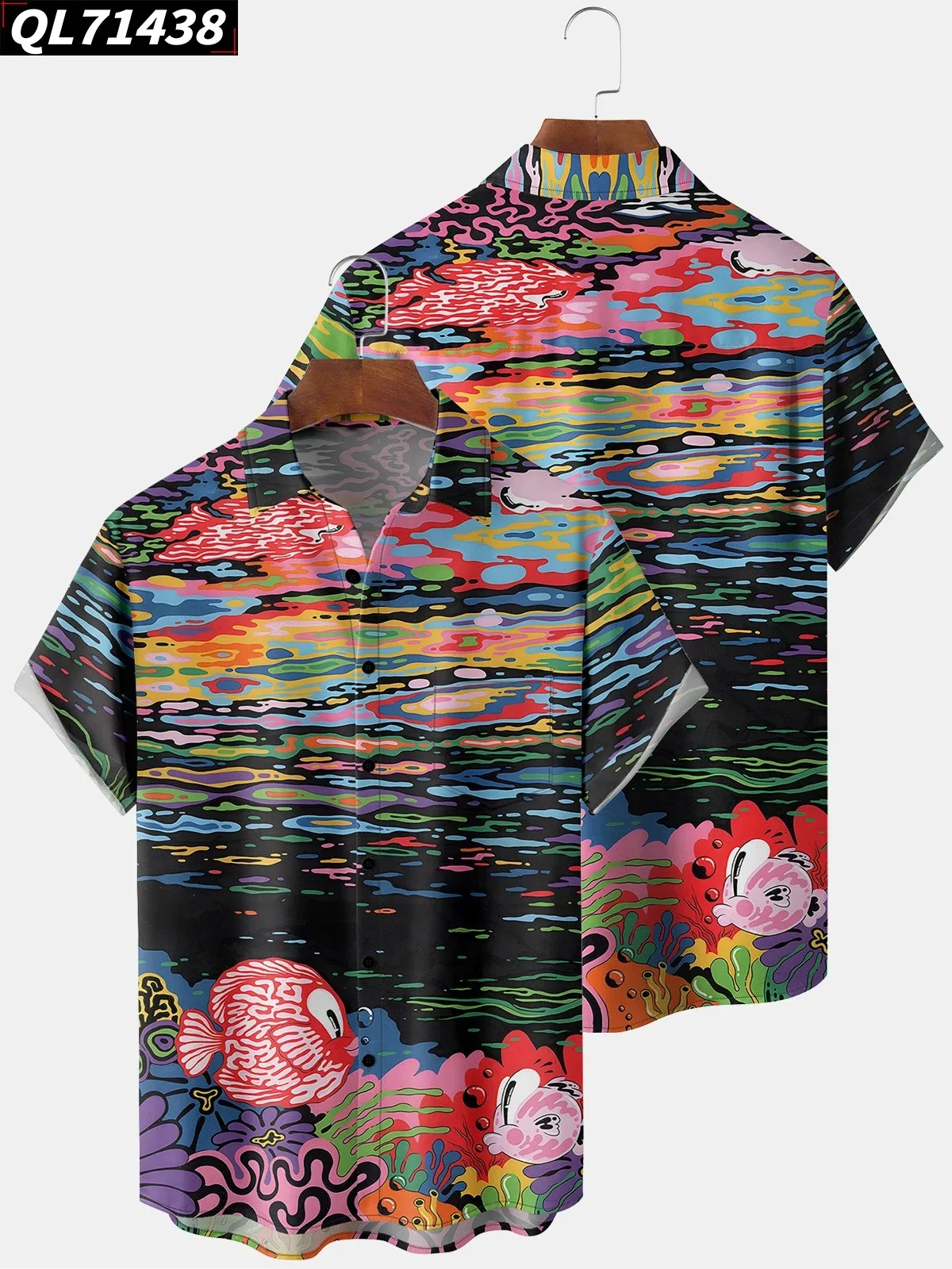 Camisas para entusiastas de la pesca, Tops de manga corta, camisa hawaiana de alta calidad, estampado de peces del océano, Ropa informal de playa para Hombre