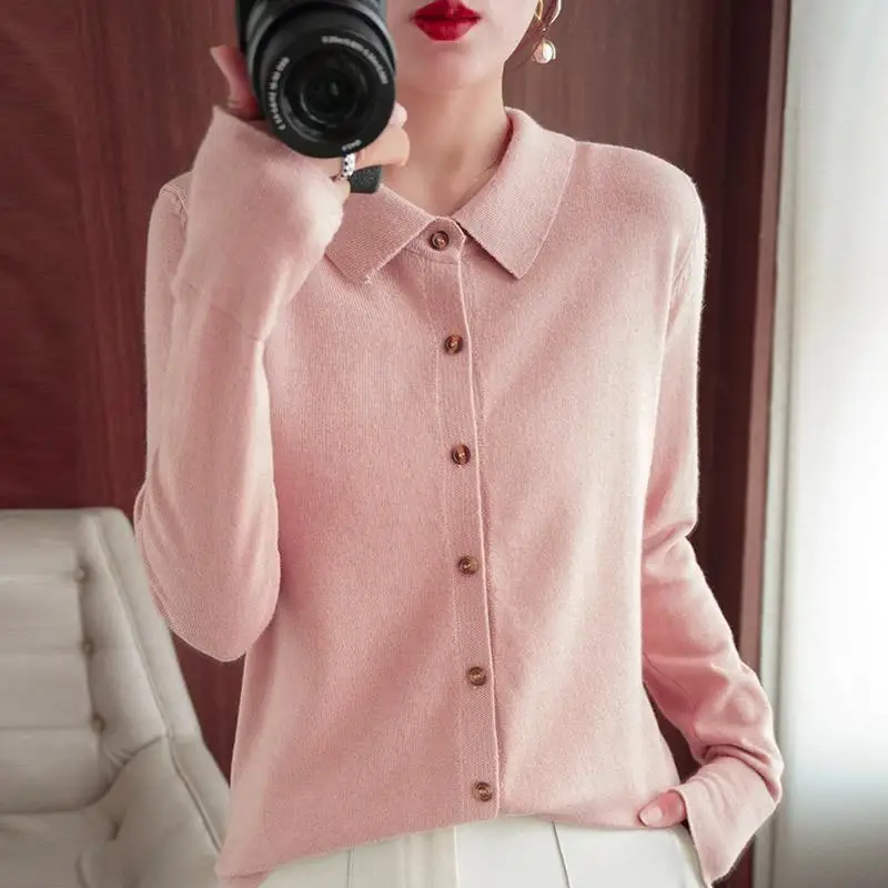 

2023 Autumn Winter Slim Basic Sweaters Women's Turn-down Collar Sweater Cardigan Women Single Breasted Knitted Cardigans Female