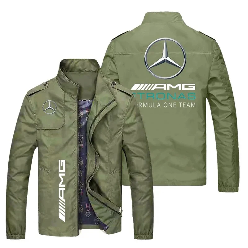 سترة بدلة سباق مرسيدس بنز مطبوعة بشعار مرسيدس AMG بأكمام طويلة ملابس عمل للرجال سترة فريق موحدة زي العمل