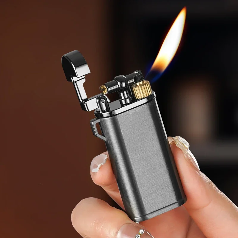 Retro Metal Relief Grinding Wheel Lighter, Portable Butane Open Flame Inflatable Men Outdoor Gift Lighter