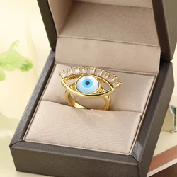 2022 New Stainless Steel Lucky Blue Devil's Eye Ring For Women Charm Women Adjustable Shell Finger Ring Luxury CZ Jewelry Gift