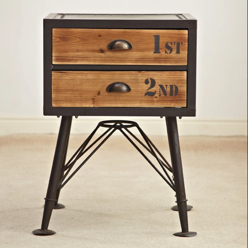 Retro Iron Art Creative Storage Bedside Table