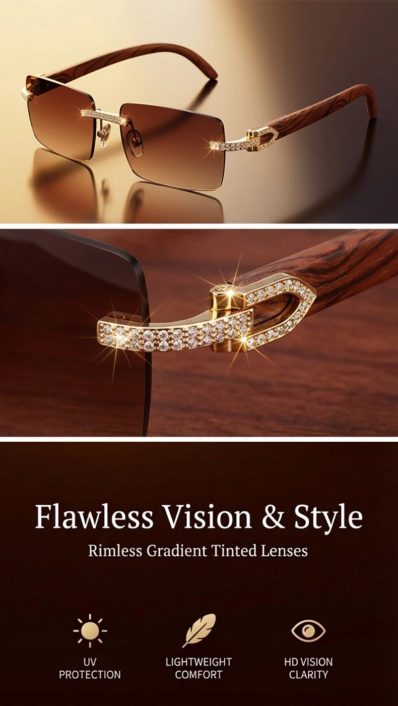 Y2K Rechteckige Randlose Sonnenbrille für Herren Vintage Sonnenbrillen für Männer 2026 Luxus Strass Brillen Punk Mode Rahmenlose Shades – Detail 4
