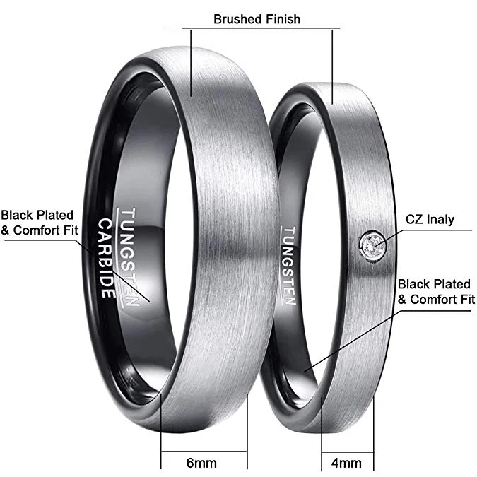 BONLAVIE 6mm 4mm Tungsten Carbide Rings for Men Women Brushed Finish Couple Wedding Band Sets Comfort Fit Size 7-14