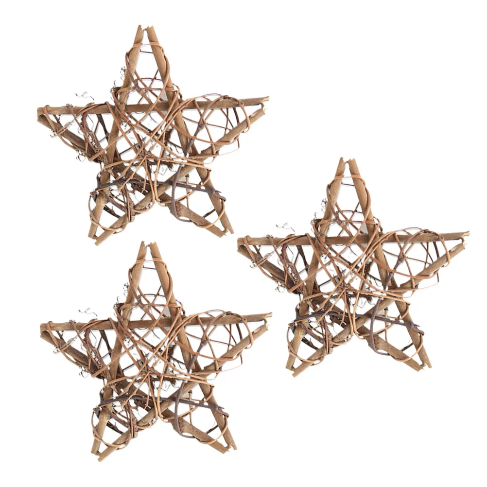

2pcs Five-Pointed Star Decoration Rattan Weave Garland Light Brown Christmas Hanging Pendant Holiday Party Indoor Outdoor Decor