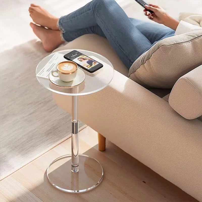 Coffee table luxury furniture acrylic small coffee table living room sofa edge table transparent circular small table movable co
