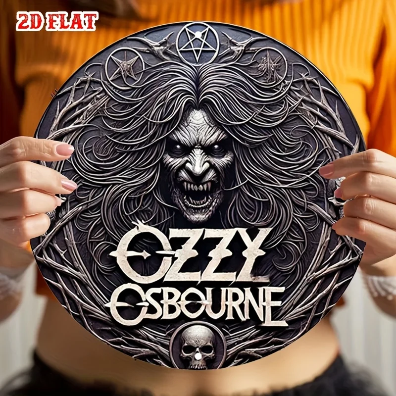 مسطح ثنائي الأبعاد، قطعة واحدة من علامة Ozzy Osbourne المعدنية القصدير، لوحة فنية جدارية مستديرة ثلاثية الأبعاد من الألومنيوم، ديكور رعب عتيق، ديكور للمنزل والمرآب الريفي، 11.8 بوصة #3