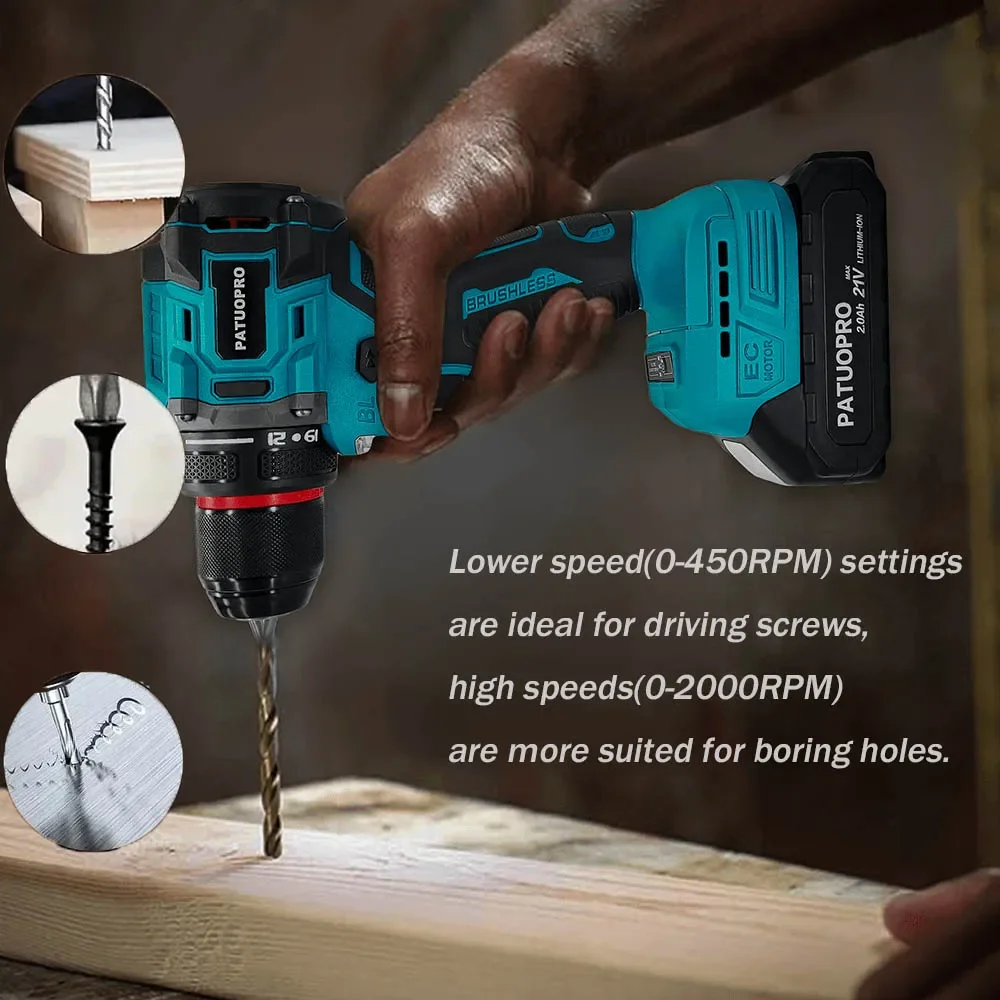 Imagem -05 - Furadeira Elétrica sem Fio de Velocidades sem Escova Portátil 20 Mais Torque Brocas Recarregáveis Ferramentas Elétricas para Makita Bateria de 18v