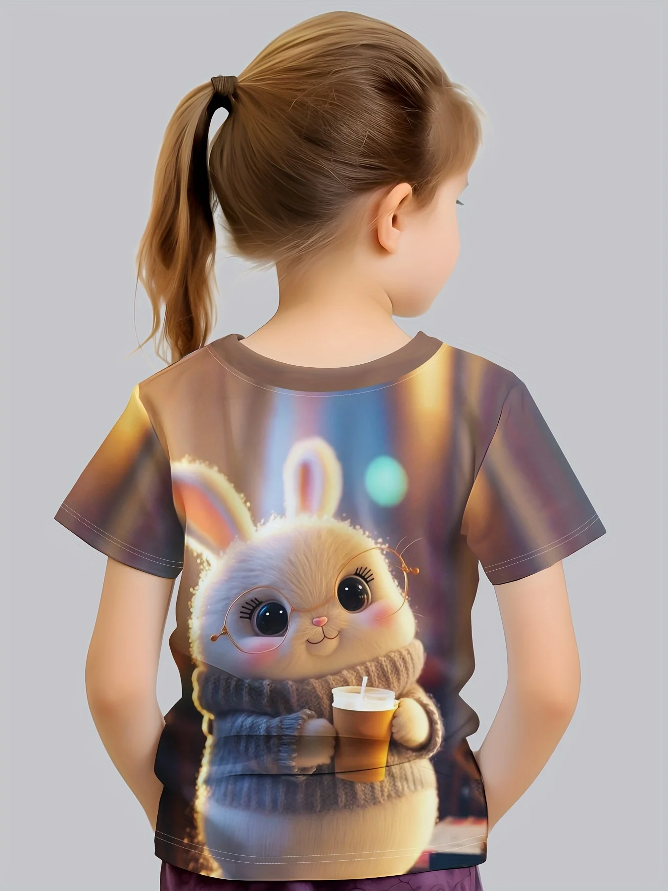 Ropa de manga corta para niña, camiseta Kawaii con estampado de animales, Top de verano