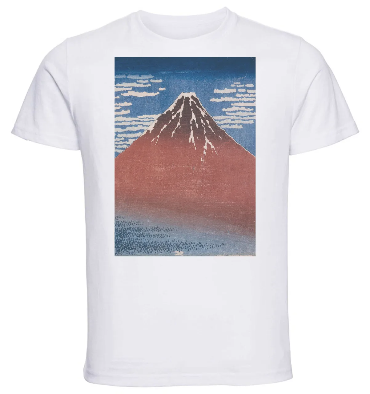 T-shirt Unisex White Ukiyo-e Hokusai Fuji (Fine Wind Clear Morning)