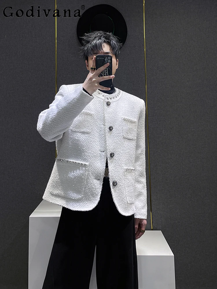 

2025 New Korean Men's Fashion Long-sleeved Solid Color Short Jacket Versatile Round Neck Personalized Handsome Leisure Coats