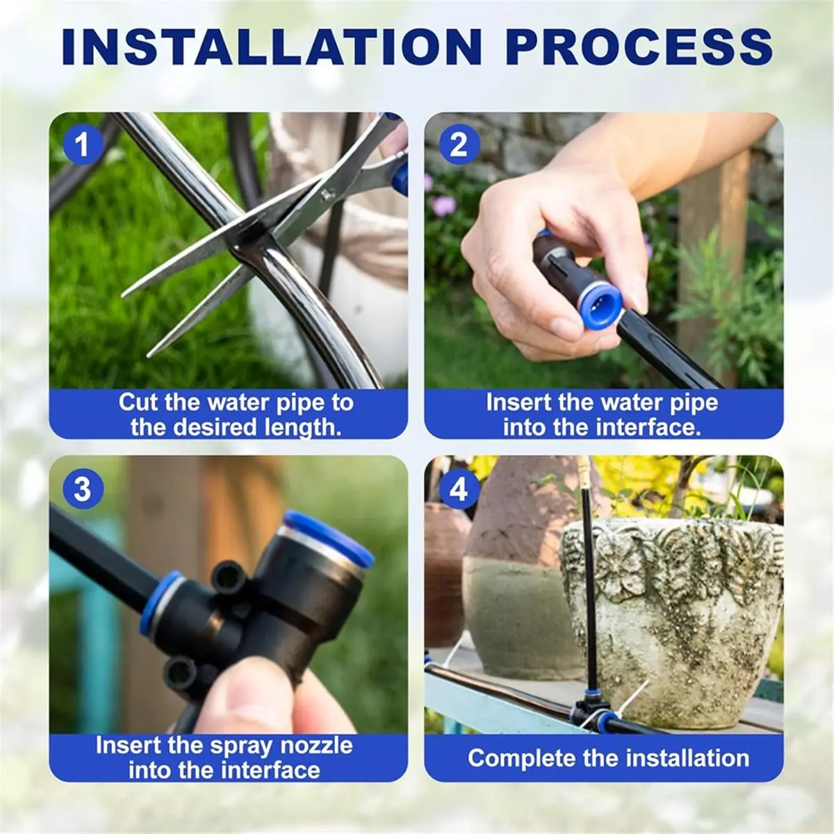 L! DT473^15 Pcs Brass Misting Nozzles Tee with 8inch Built in Hose, 360° Rotation Adjustable Water Mister Nozzles