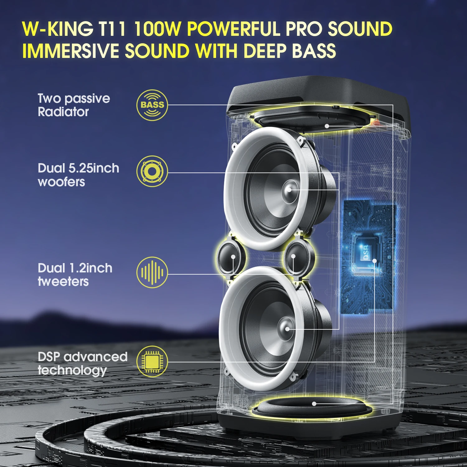 W-KING Portable Bluetooth Speakers 100W RMS, IPX6 Waterproof, V5.3 Party Boombox Wireless Deep Bass/115dB Loud Massive Sound